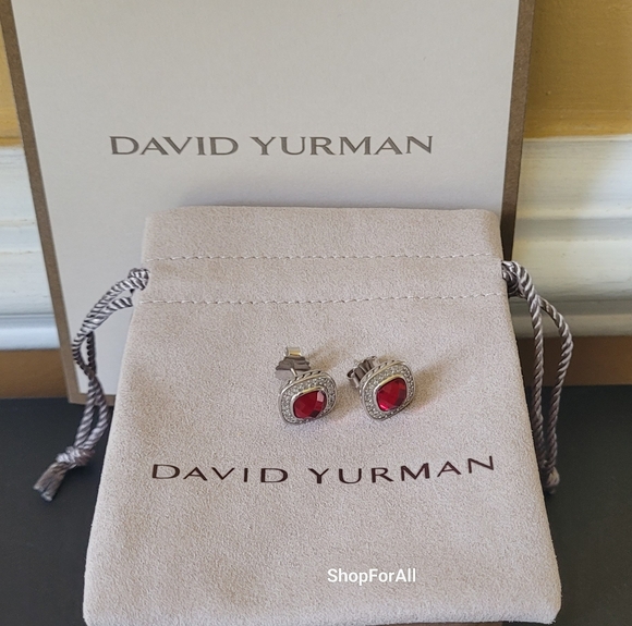 David Yurman Sterling Silver 7mm Albion Stud Earrings Garnet with Diamonds - Picture 7 of 7